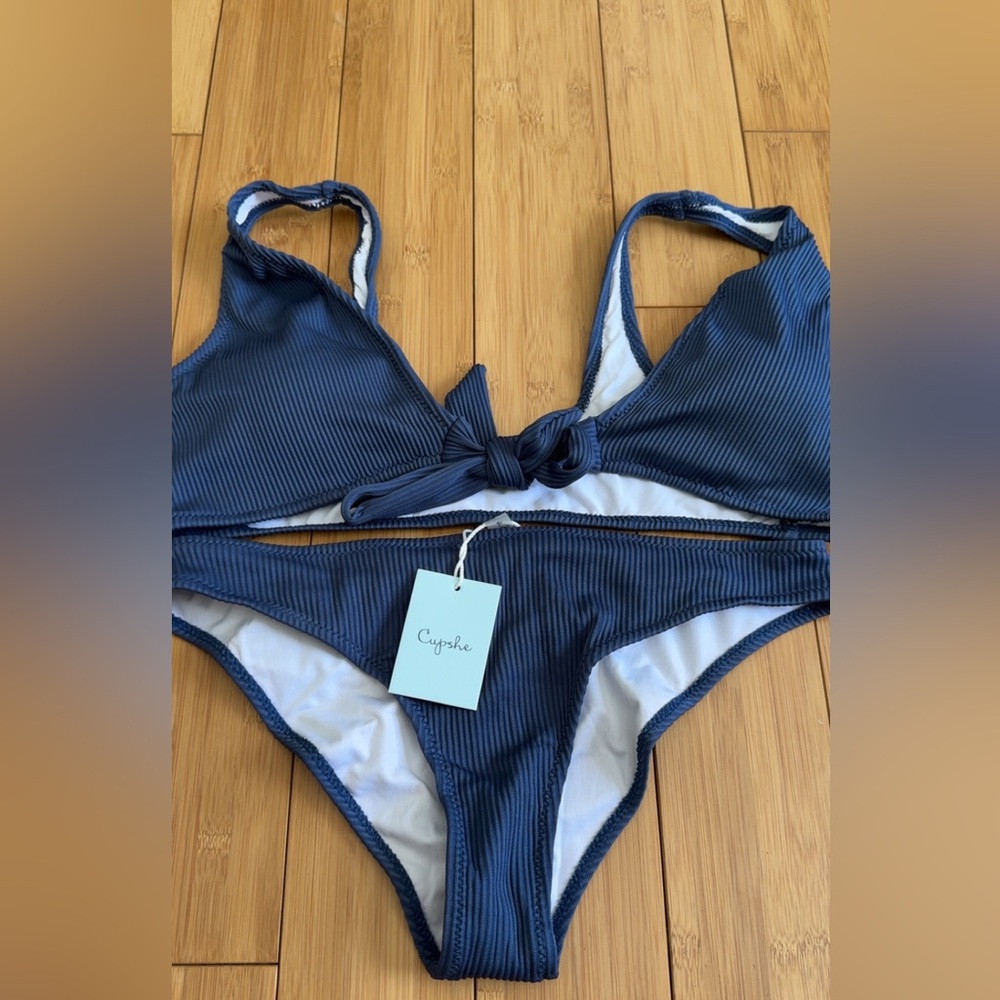 Cupshe Blue Ribbed Bikini Set
